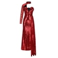 thumbnail image 4 of Leesechin Summer Dresses for Women Ladies Solid Sequins Thin One Shoulder Sleeve -Skew Collar Dress, 4 of 6