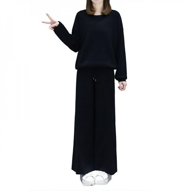 MAWCLOS Women Lightweight Long Sleeve Two Pieces Outfits Elastic Waist  Plain Thermal Underwear Women Black 2XL