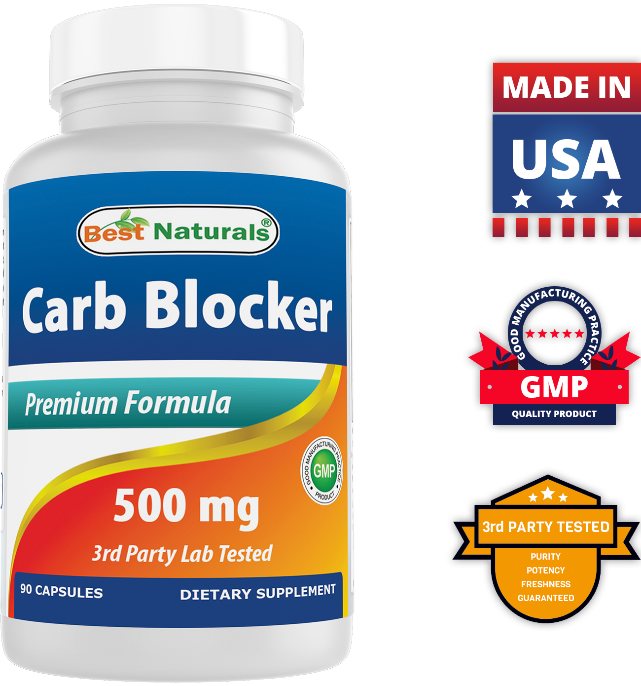 3 Pack Best Naturals Carb Blocker 500 mg 90 Capsules | Weight Loss Supplement