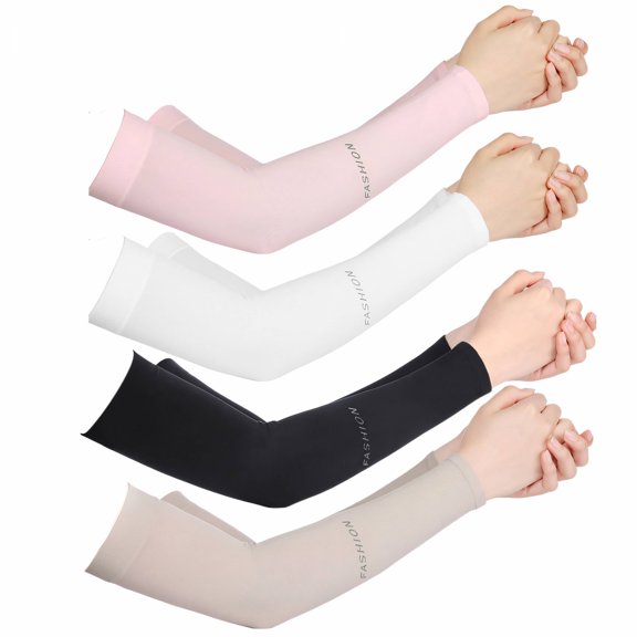 TELOLY 4Pairs Arm Sleeves,Heat Shield Layer UPF50 Nylon Mangas Para El Sol Para Hombre,Skin Soft Fit 15" Arm Sleeves for Women,Multicolor1