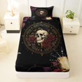 thumbnail image 3 of Castle Fairy Gothic Rose Skull Twin Sheets 3pcs,Spooky Crow Spiderweb Bedding,Gold Black,1 Fitted Sheet,1 Flat Sheet and 1 Pillowcase, 3 of 6