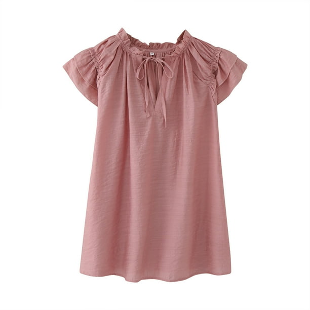 Gibobby Camisas Para Niñas Elegantes Camisetas informales de manga corta para niños grandes y niñas (Rosa, 16-17 Años)