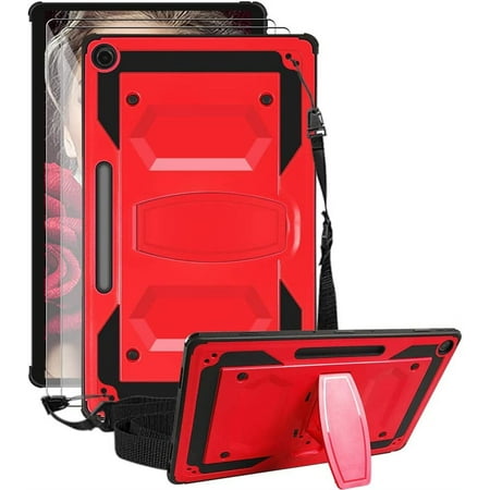 SOATUTO Tablet Case with 9H Anti-Scratch Screen Protector for Lenovo Chromebook Duet 5 Laptop 13.3" FHD Case with Shoulder Strap Kickstand for Lenovo Duet Chromebook Case Duet 5 13 inch (Red/2 Pcs)