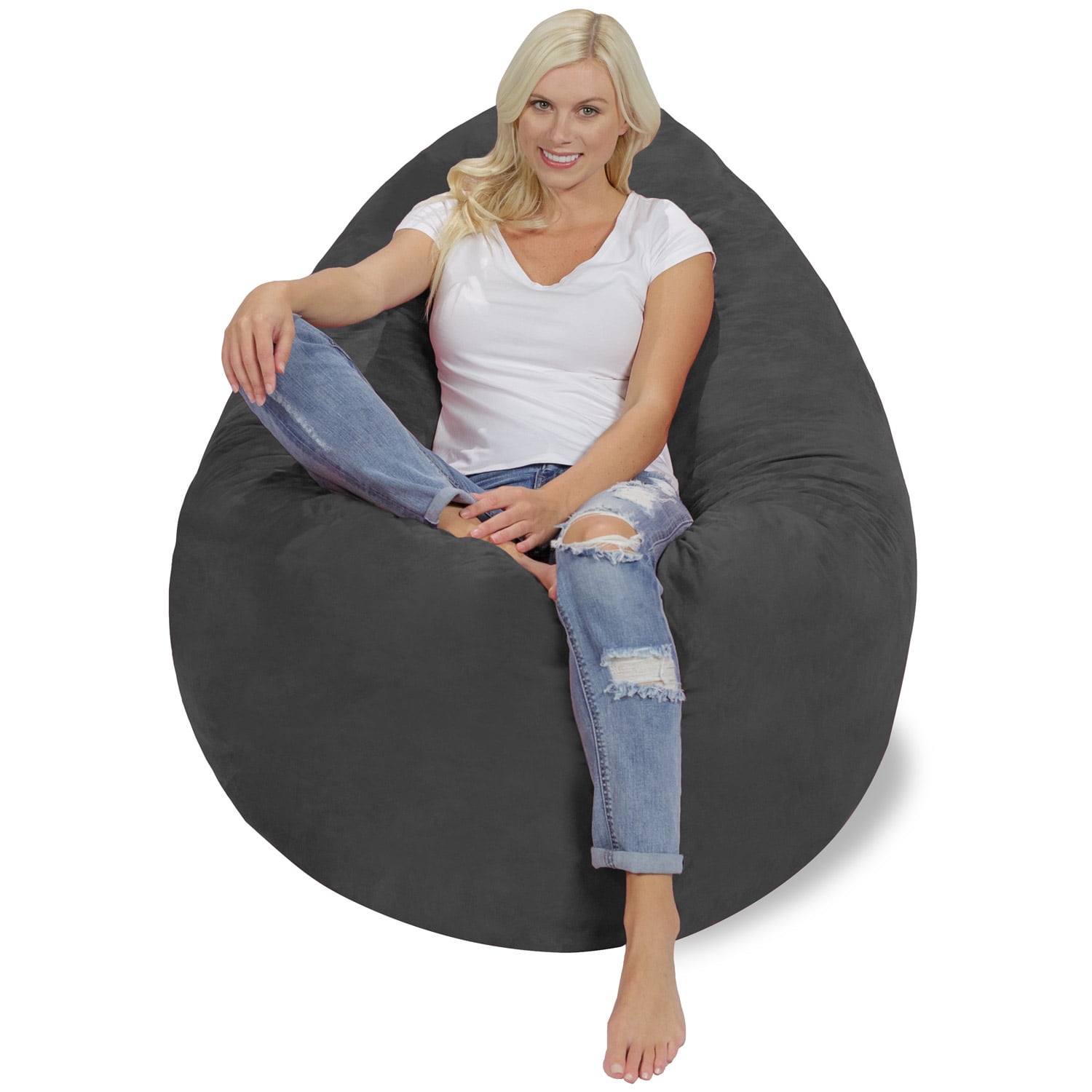 Chill Sack Bean Bag Pillow, Memory Foam Lounger with Microsuede Cover, Kids, Adults, 7.5 ft, Charcoal