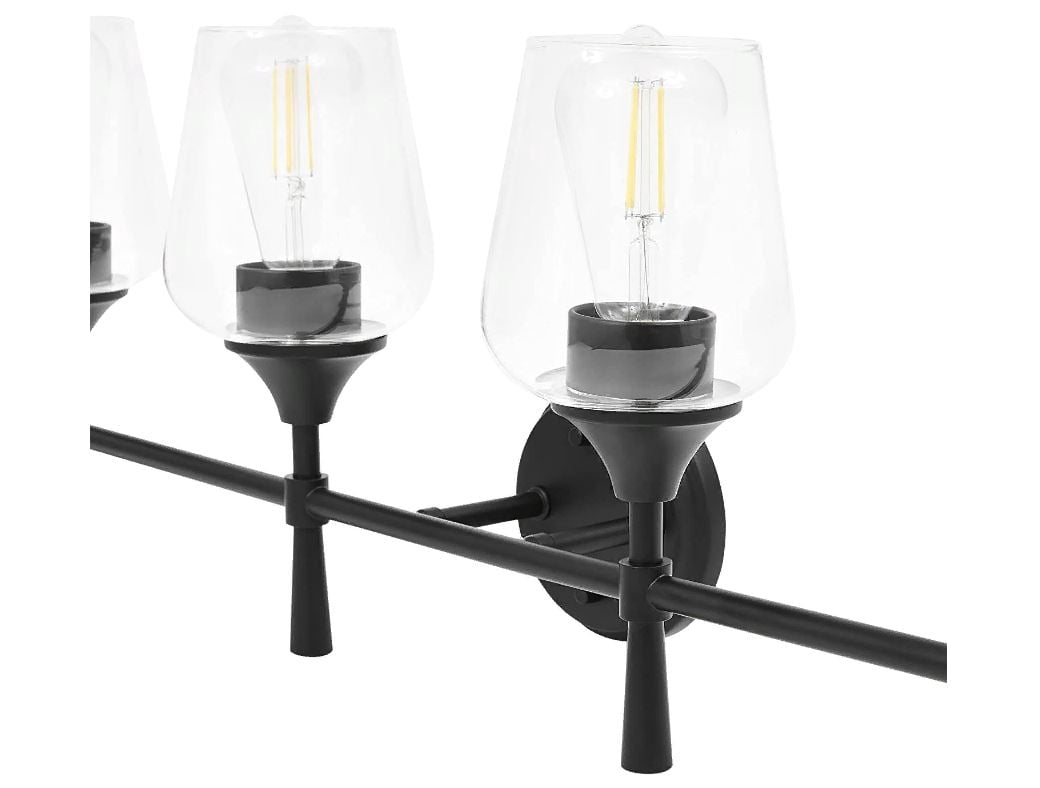 Sunset Lighting Black Vanity Light for Bathroom | Wall Mount Fixture for Over Mirror and Above Sink with Clear Glass Shades 4-Light F27014-31