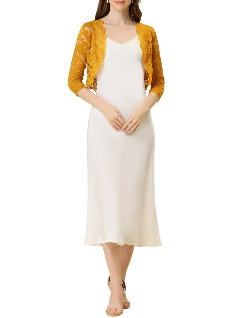 INSPIRE CHIC Valentine's Day Women's Shrugs Floral Lace Cardigan 3/4  Sleeves Sheer Cover Up Top S Ginger - Walmart.com