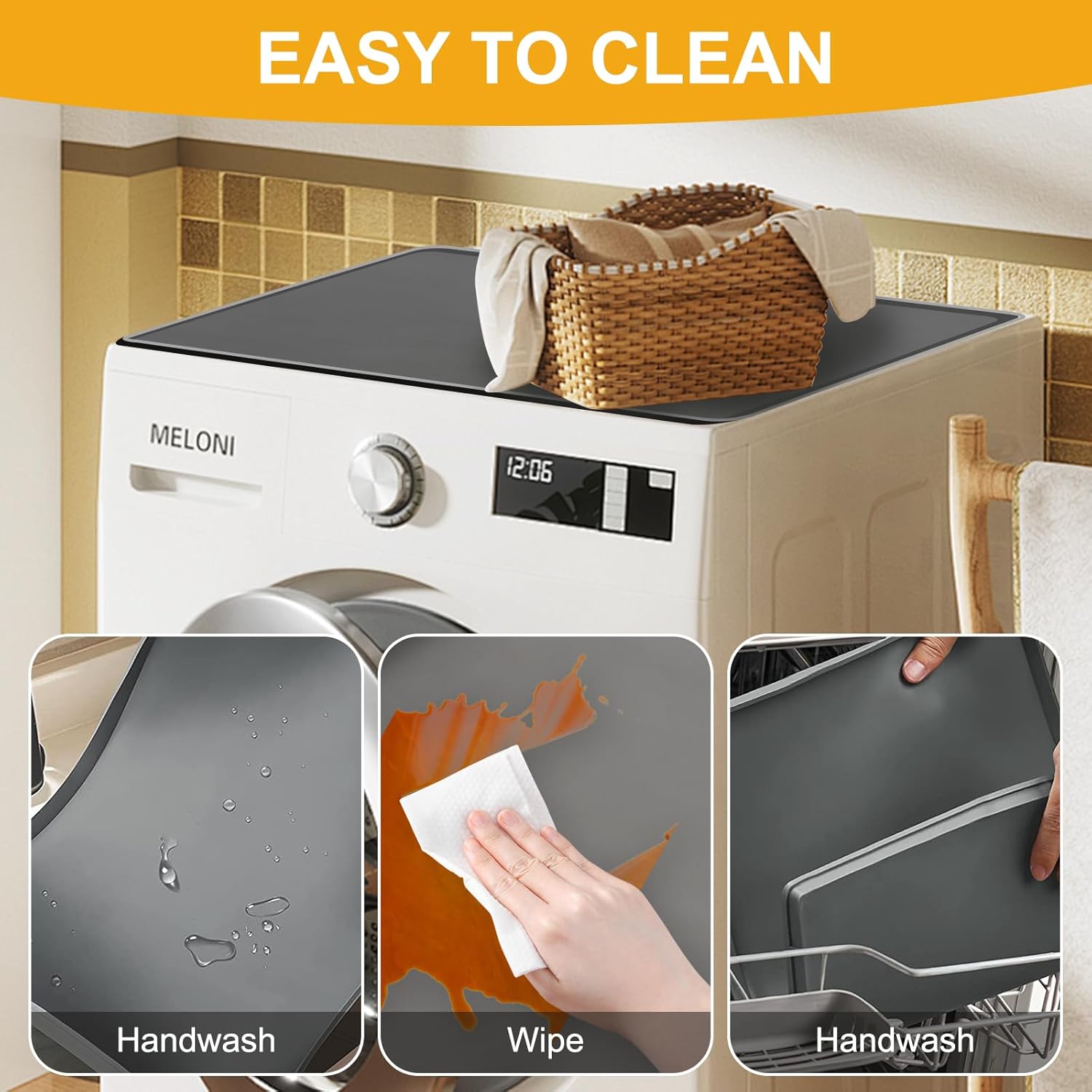 2 Pack Washer and Dryer Covers for the Top 25.6x23.6''Washer Dryer Countertop Silicone Mat with Raised Edge Protector Mat for Top of Dryer and Washing Machine Topper Non-Slip Rubber Mat (Grey)