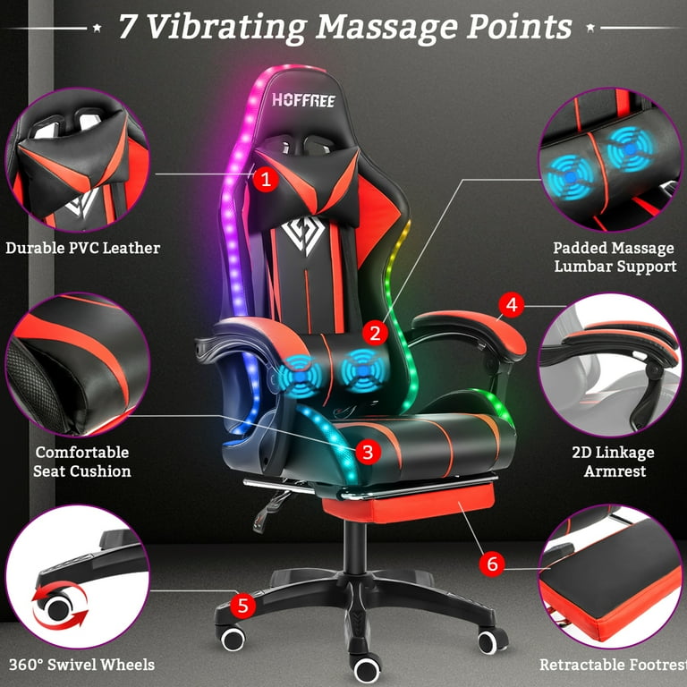 Hoffree Gaming Chair with Speakers and RGB LED Lights Ergonomic