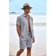 thumbnail image 4 of COOFANDY Men's Summer Beach Outfits 2 Piece Short Sleeve Shirts and Shorts Vacation Texture Linen Sets for Men, 4 of 12