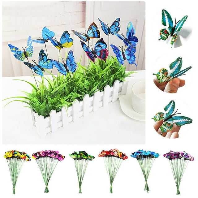 Fiudx Estacas Decorativas para Jardín, Diseño de Mariposa, de Pvc, para Uso Interior y Exterior, Multiusos para Decoración de Jardín, para Bodas, 15 Cm de Ancho, 25 Cm de Largo, Juego de 50 Piezas