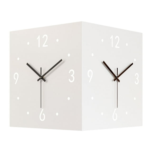 Reloj de pared de esquina de doble cara con transductor de luz, reloj de esquina de metal decorativo que no hace para comedor, hotel,