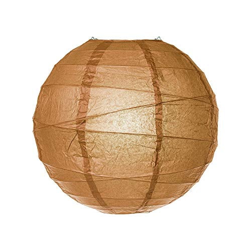 Luna Bazaar Paper Lantern (10-Inch, Free-Style Ribbed, Brown) - Rice Paper Chinese/Japanese Hanging Decoration - For Home Decor, Parties, and Weddings