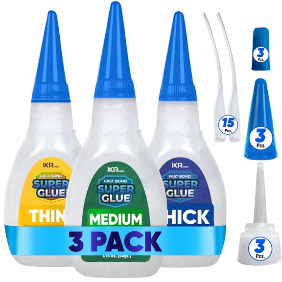 IXIRPRO CA Glue Set – Thin, Medium & Thick Viscosity Kit (3 Pack, 1.75 oz Each) – Cyanoacrylate Adhesive for Wood, Metal, Plastic, Crafts, Models & 3D Printing