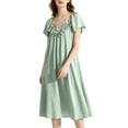 thumbnail image 3 of Bovxnpu Womens Nightgown Sleepshirt Pajama Dress Squared Neck Short Sleeve Striped Ice Silk Midi Length Sleepwear, 3 of 9