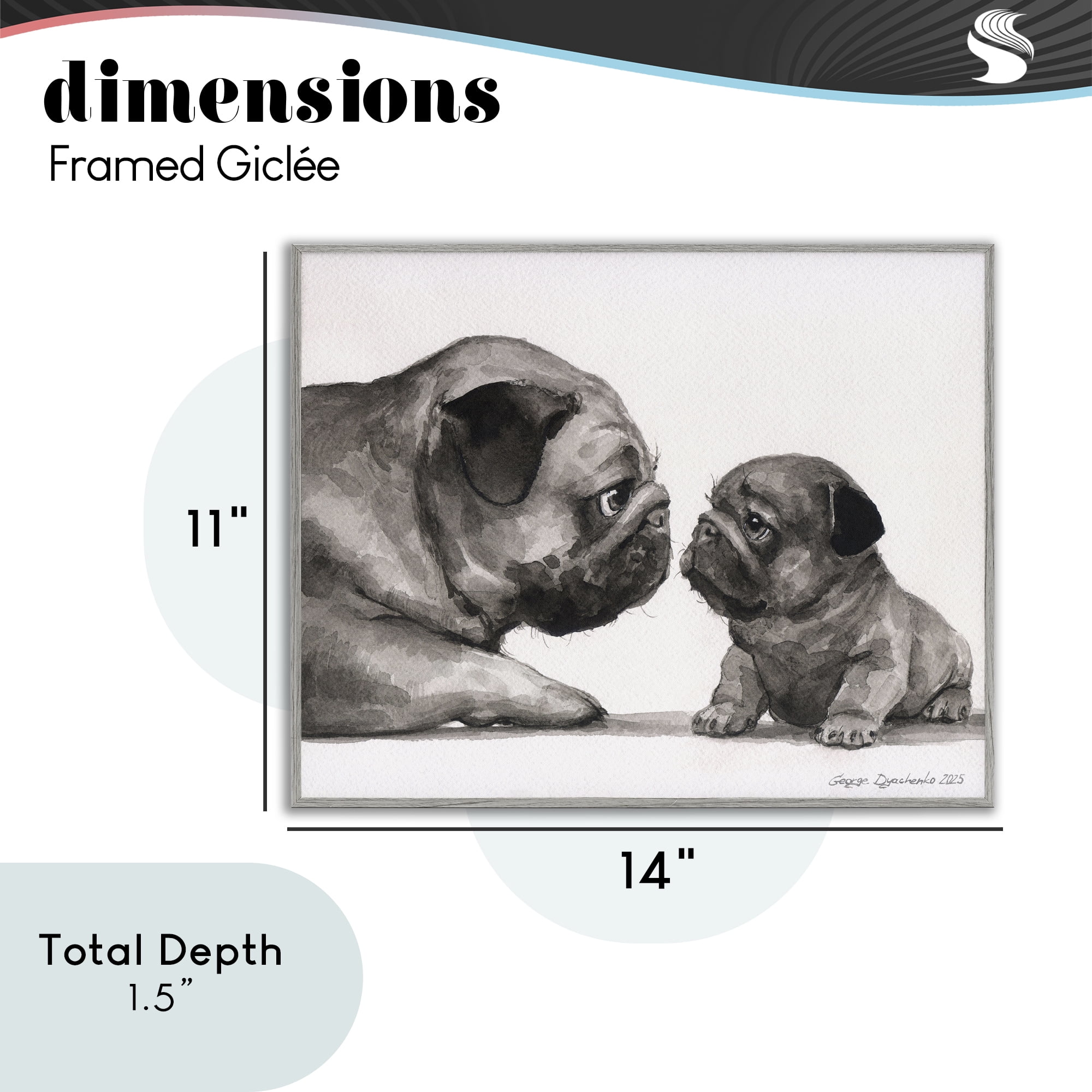 Stupell Industries Pug And Her Puppy Gray Framed Giclee Art, design by George Dyachenko