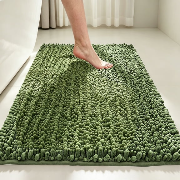 MudFree Bath Mat for Tub Non Slip 24x16 Inch, Super Absorbent Chenille Bathroom Rugs Door Mat, Quick Dry Washable Floor Carpet for Tub Shower,Green