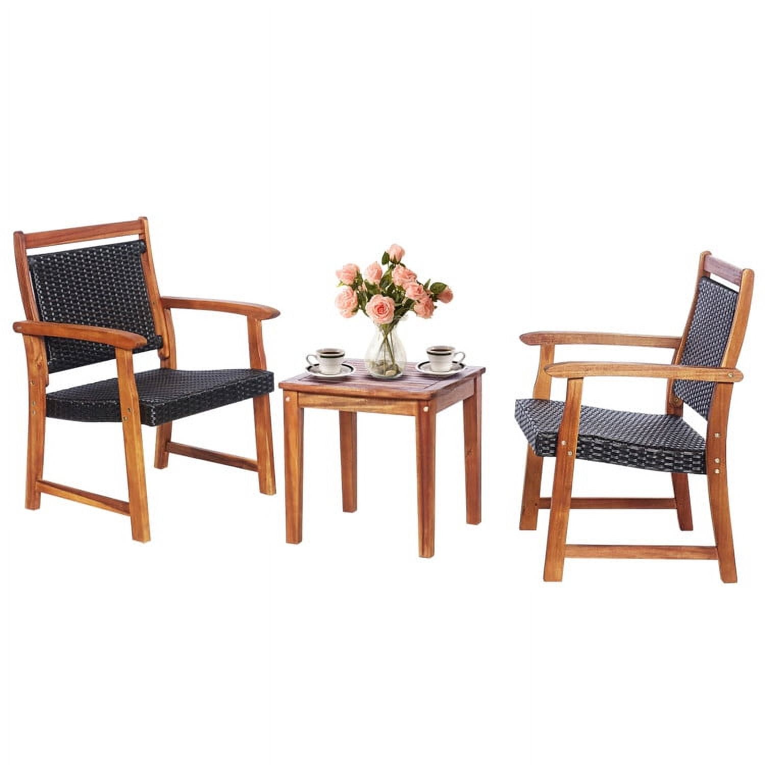 Aimee Lii 3 Pieces Rattan Bistro Set with Acacia Wood Frame, Modern Patio Furniture Aimee Lii 3 Pieces Rattan Bistro Set with Acacia Wood Frame, Modern Patio Furniture