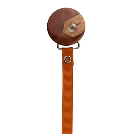 Brown Button Pacifier Clip with Matching Ribbon