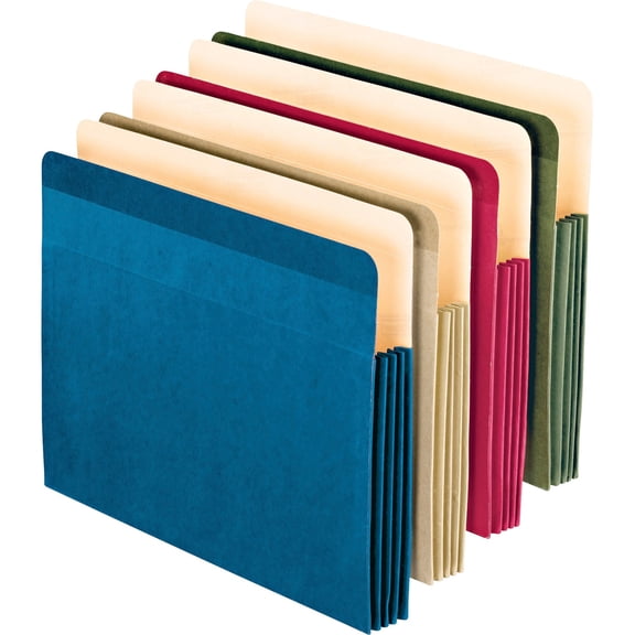 100% Recycled Colored File Pocket, 3.5" Expansion, Letter Size, Assorted, 4/pack | Bundle of 5 Packs
