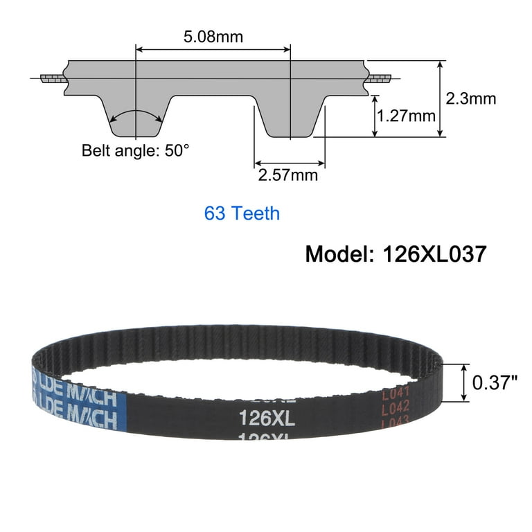 2 Packs 126XL 037 Timing Belt 63 Teeth Rubber Geared Cogged