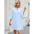 thumbnail image 3 of Deago Women's Short Sleeve V Neck Button Down Shirt Dresses Casual Loose Summer Dress Swimsuit Cover Up (Blue, S), 3 of 8