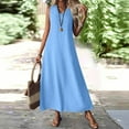 thumbnail image 2 of Summer Dress, Linen Tank Casual V Neck Sleeveless Maxi Dress Elegant Beach Holiday Loose Long Sundress With Pockets Wedding Guest Dresses For Women Pleated Dress Maxi (S, Blue) ZMTing, 2 of 5