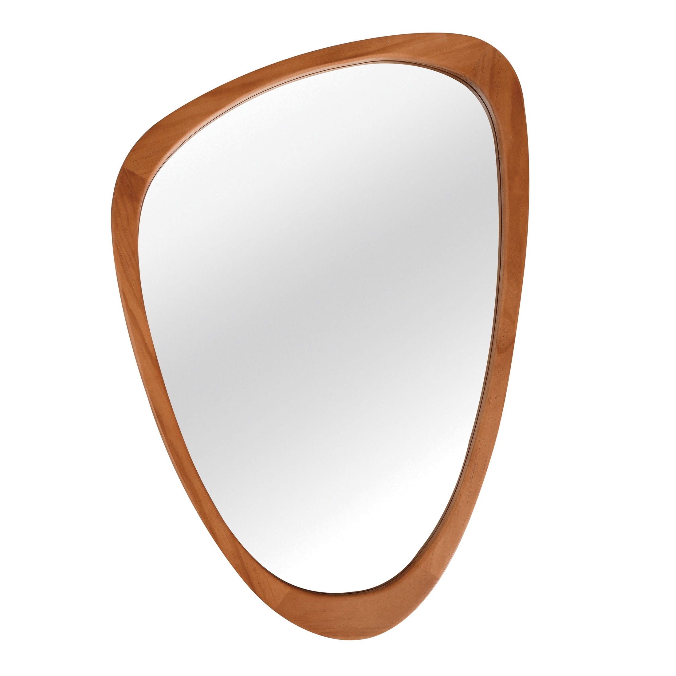 Noble House 24"x36" Irregular Solid Wood Wall Mirror, Modern Asymmetric Decorative Accent Bathroom Mirror, Yellowish Brown