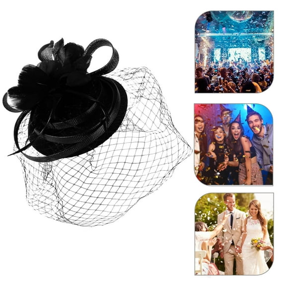 GOOHOCHY 1Set Tea Party Hat Flowers Retro Fascinators Black Color Fashionable Design