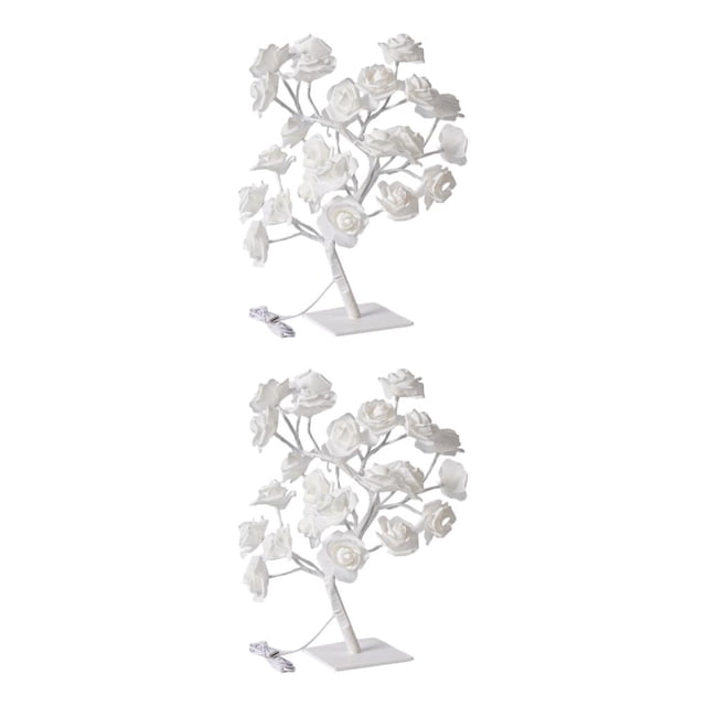 Decodeary Color Changing Lighted Rose Tree Lamp Unique Gift For Any Occasion Wide white rose and rod 2Set
