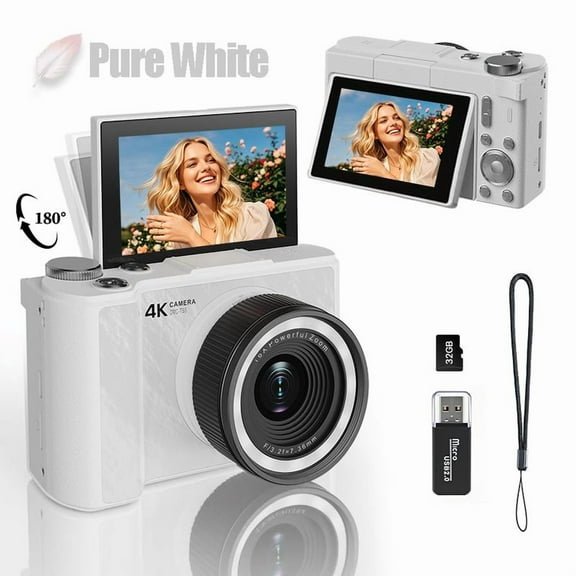 4K Digital Camera for Photography, Y2K Foldable Screen Portable Vlogging Camera with 32GB SD Card, Wrist Strap, Self Timer, Anti-Shake, 16X Digital Zoom, Ideal Gift for Girls, Boys Teenagers