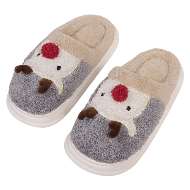 Casa Esponjosas Pantuflas Felpa Alce Navideño Antideslizantes Suaves para Hombres Y Mujeres