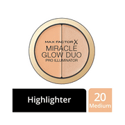 Max Factor Miracle Glow Duo Highlighter Medium 20 - Highlighter Powder with Gold Shimmer - للحصول على البشرة المثالية - لون الورد والمشمش - 1 × 8 جم