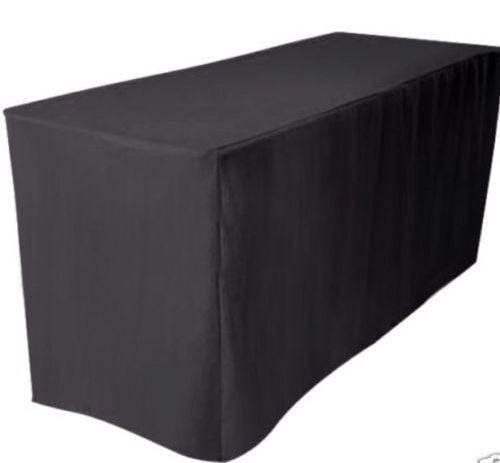 4' ft Fitted Black Polyester Trest Table Cover Wedding Banquet Tablecloth 24" W 