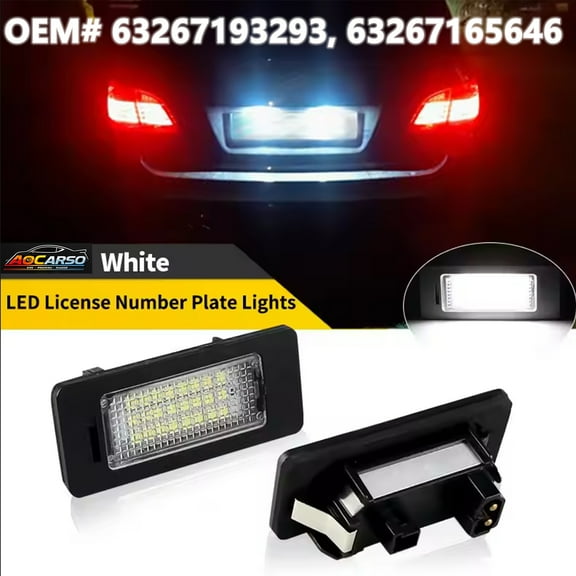 2x White 6000K 24-SMD LED License Plate Lights Lamp No Error For BMW E60 E61 E70 E71 E82 E84 E88 OEM#63267193293, 63267165646