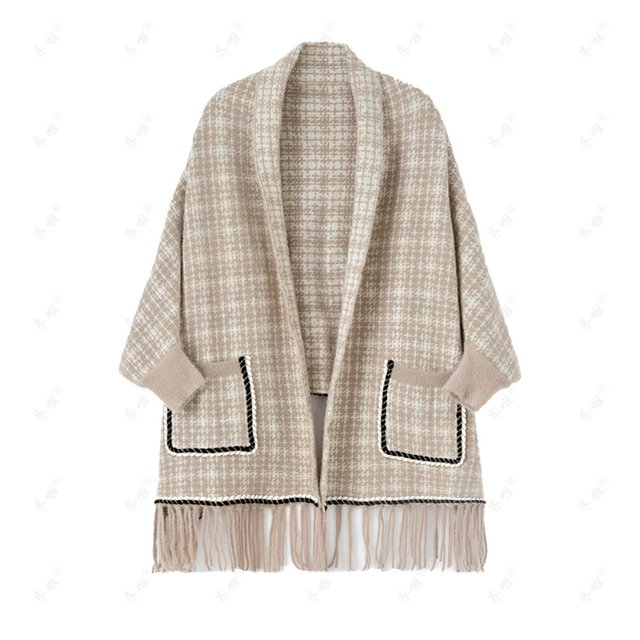 Capa de cuadros gruesos de visón sintético para mujer, talla grande, tejido con mangas, chal, versátil, Qipao, bufanda con borlas, capa para mujer