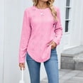 thumbnail image 4 of HomeDM Womens Long Sleeve Shirts Trendy Solid Color Basic Crewneck Tee Fall Tops with Side Split Casual Workout Curved Hem T-Shirts - Pink/M, 4 of 7