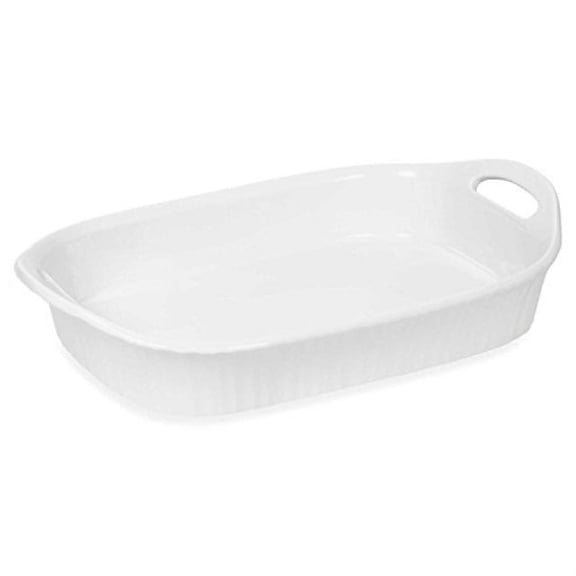 CorningWare French White III 3-Quart Ceramic Oblong Casserole Dish with Sleeve Oven, Microwave, Refrigerator and Freezer Safe