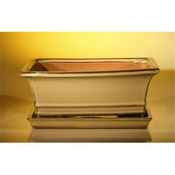10.75 x 8.5 x 4.125 in. Professional Series Beige Ceramic Bonsai Pot with Attached Humidity & Drip tray, Rectangle
