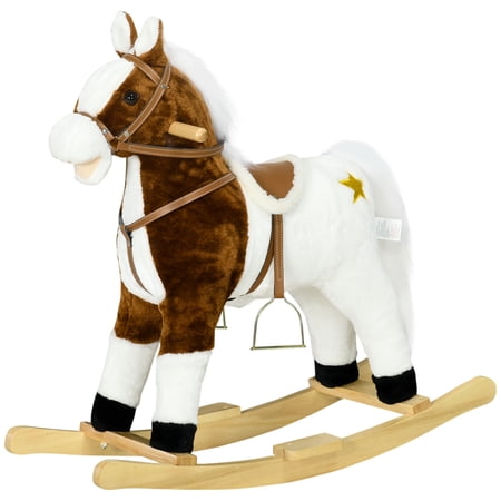 Rocking Horse with Saddle & Realistic Sounds, Lightweight Ride-On, for Ages 3-8, Brown