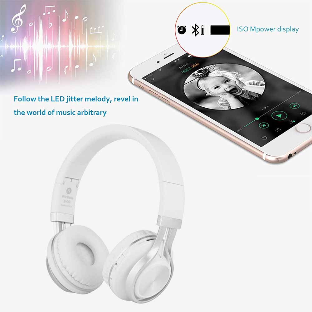 Bluetooth Headphones, Foldable Wireless Bluetooth Headphones Over Ear Stereo Wireless Headset with Mic and Volume Control Compatible for PC/Cell Phones/TV/pad SLIVER WHITE - image 2 of 8