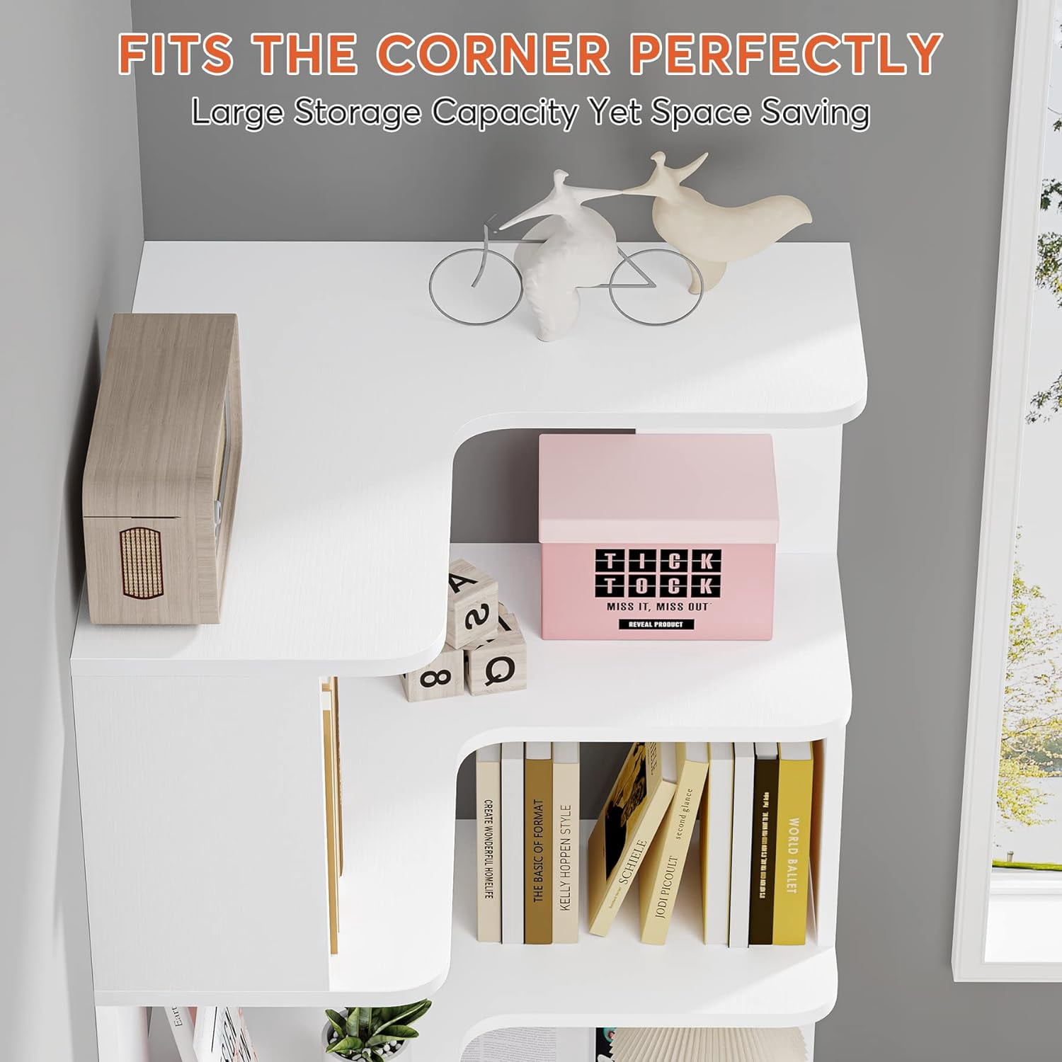 Tribesigns 64.9” 6-Tier Corner Bookshelf – Stylish Tall Storage Rack with Anti-Slip Design for Living Room & Office