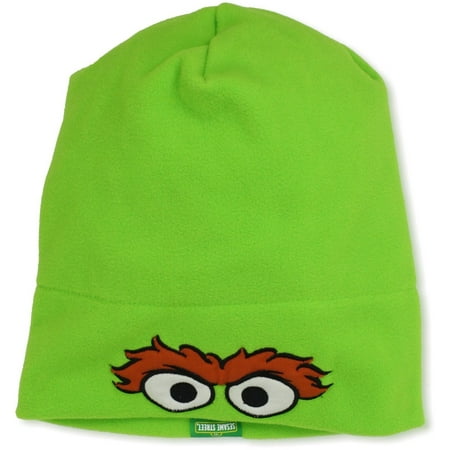 Sesame Street Oscar The Grouch Big Face w/ Eyes & Eyebrows UV Headwear Boys Winter Fleece Slouchy Toque Green Hat Cap UPF 50+ Coppertone