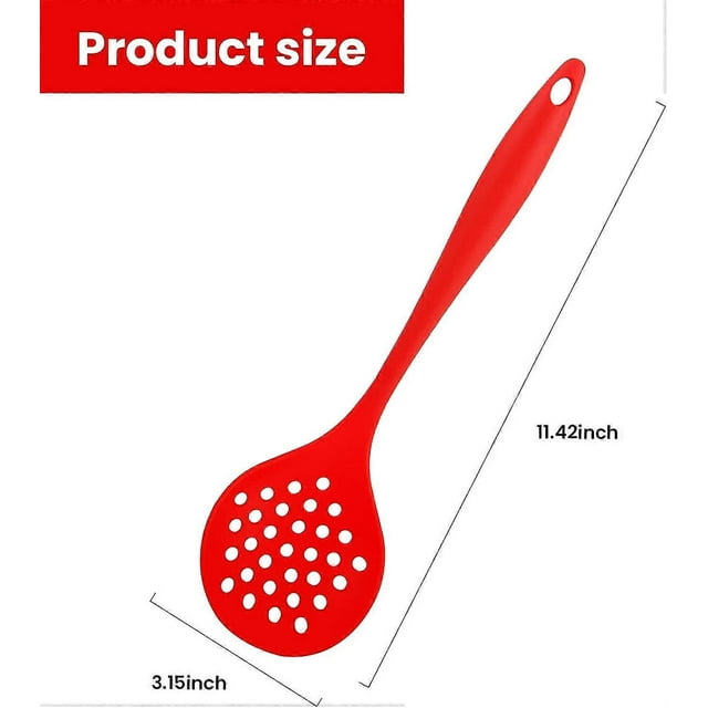 Silicone Skimmer Spoon Heat Resistant BPA Free Soup Strainer Slotted Spoon Kitchen Cooking Scoop Ladle for Filter Vegetable, Pasta and More (Red)