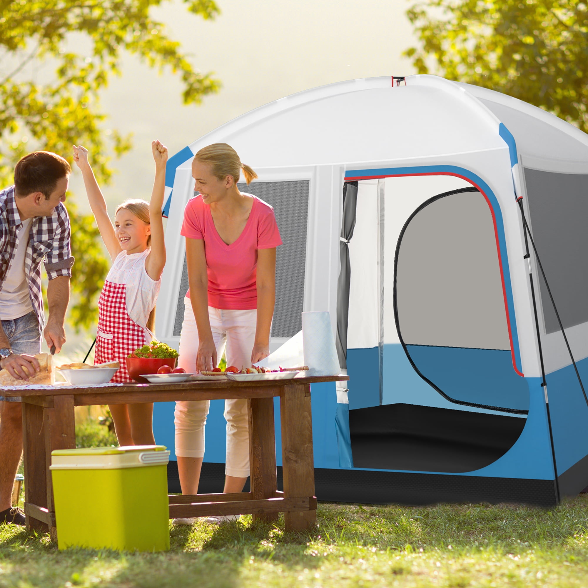 Gymax Camping Tent for 3-5 People Cabin Shelter w/ Large Double-Layer Mesh Front Door
