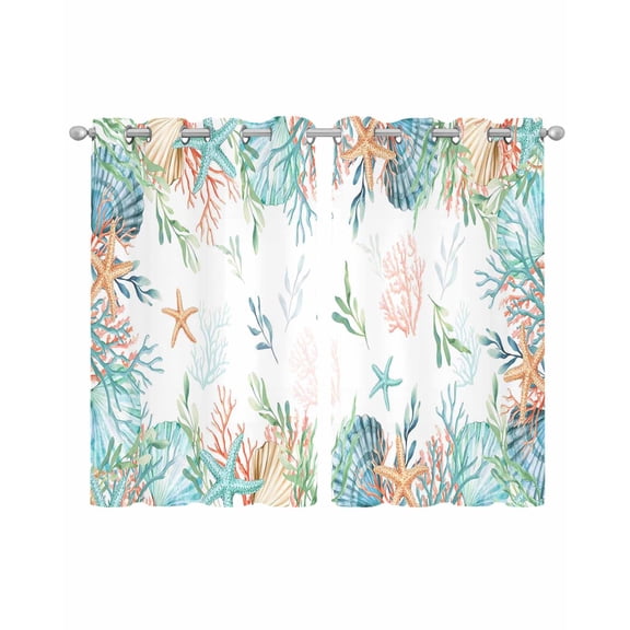 Beach Coastal Sheer Curtains 54 Inch Length 2 Panels Set for Living Room/Bedroom, Summer Coral Starfish Nautical Ocean Kitchen Curtains Grommet Semi-Sheer Curtains Drapes Window Treatments 42"x54"x2