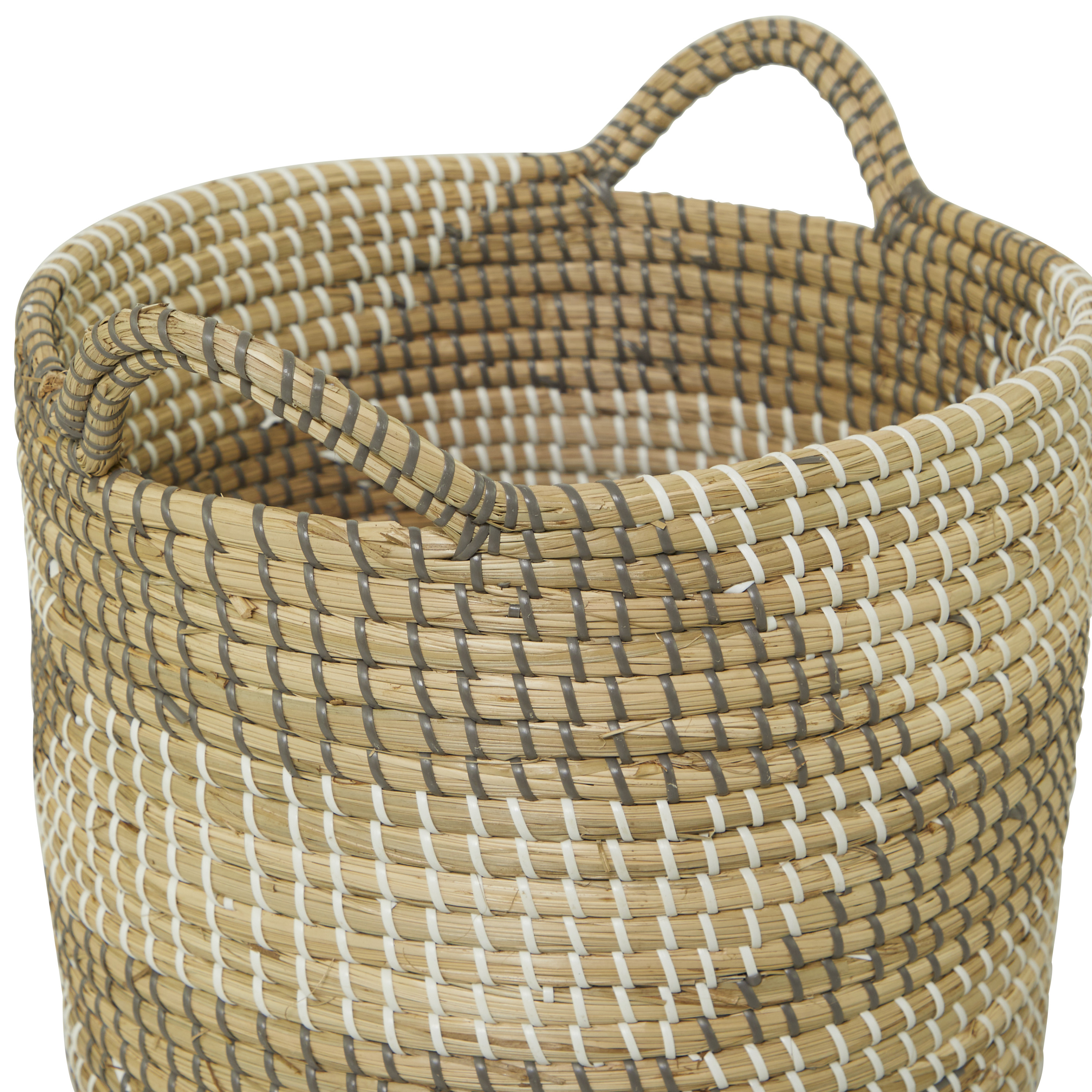 CosmoLiving by Cosmopolitan 19", 16", 13"H Brown Seagrass Handmade Two Toned Storage Basket with Handles, 3-Pieces