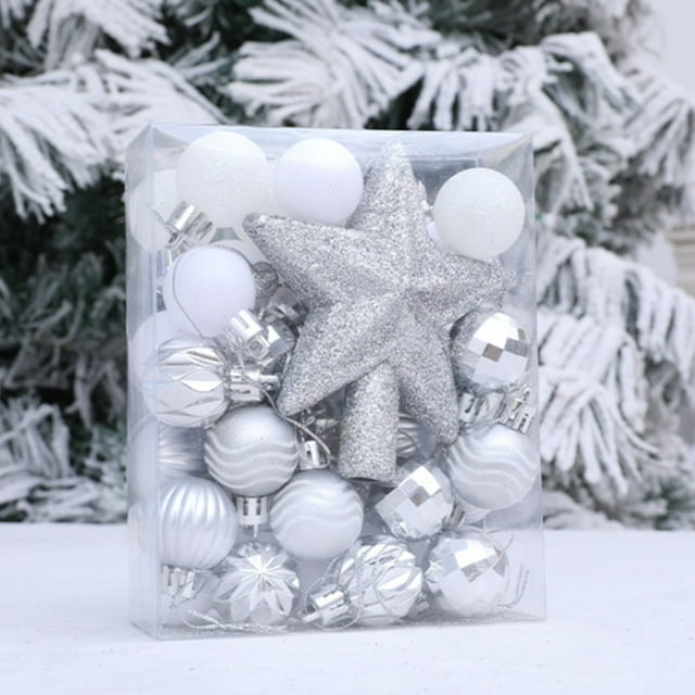 HWRETIE Plastic Christmas Tree Balls,36Pcs Christmas Decoration Color Balls Gift Box Set Creatives Color Painting Christmas Balls Party Christmas Tree Hanging Balls Pendant