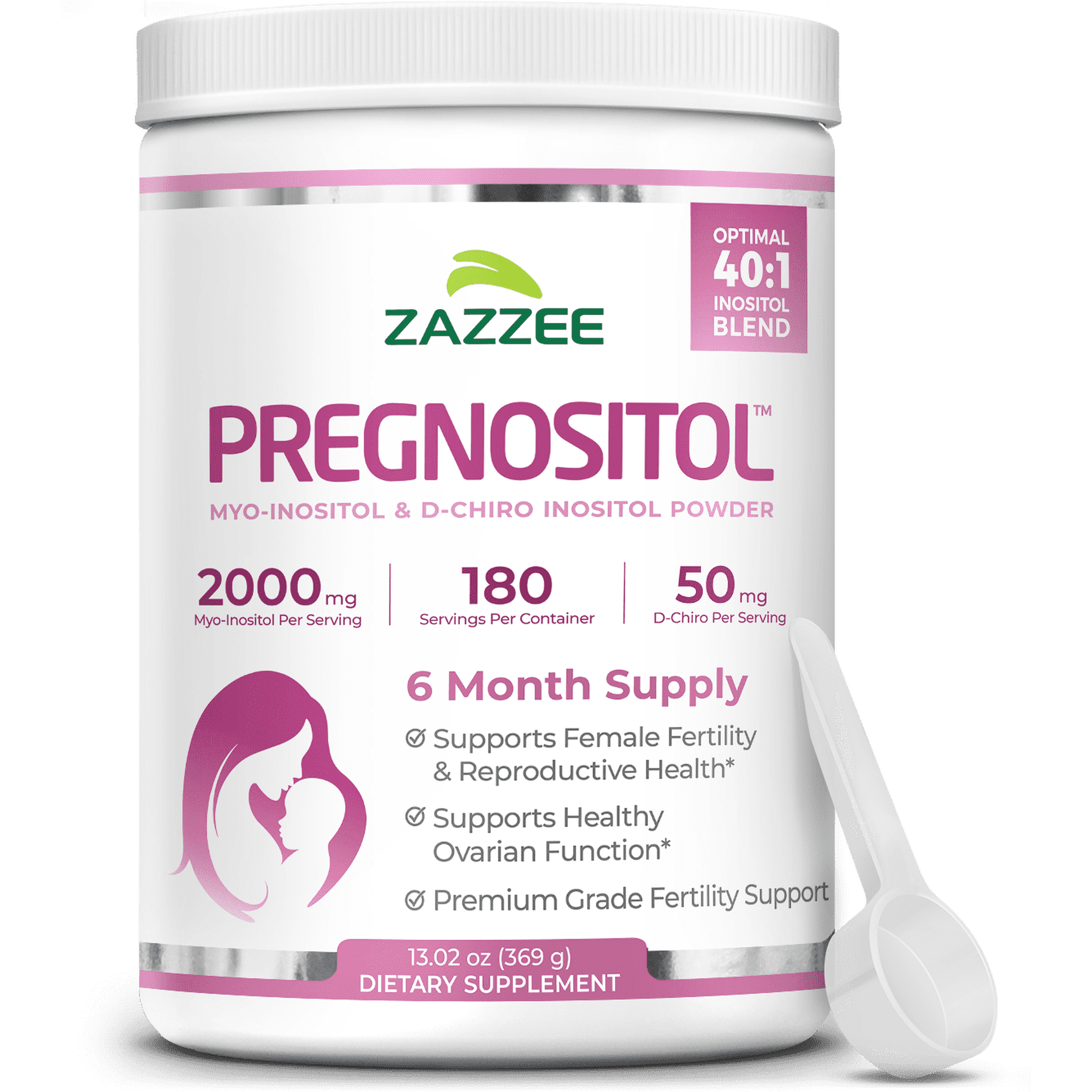 Zazzee PREGNOSITOL Myo-Inositol + D-Chiro Inositol Powder, 2000 mg, Fertility Support, 40:1 Ratio