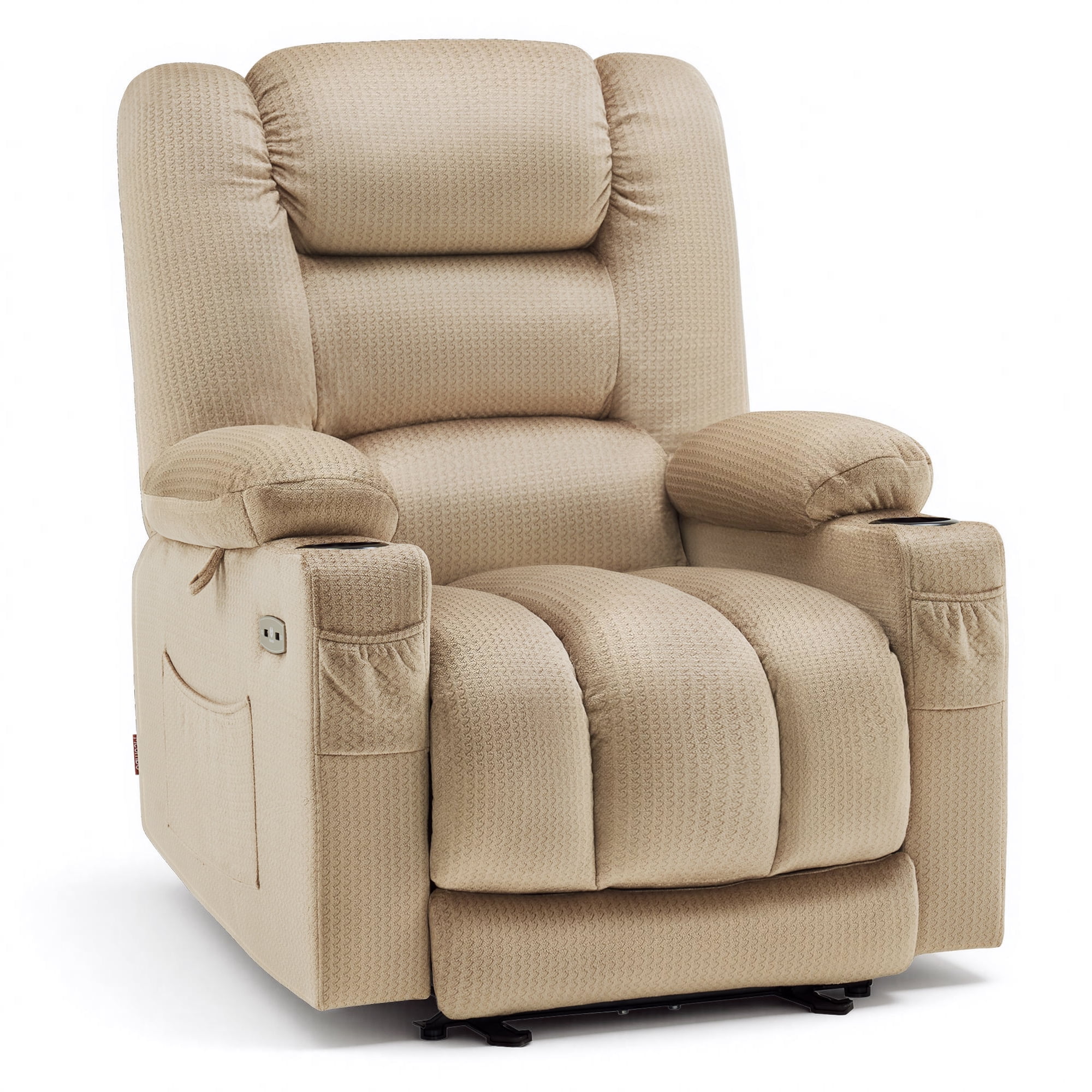 MCombo Electric Power Recliner Chair w/ Massage USB Cup Holders for Living Room Beige Fabric 6079