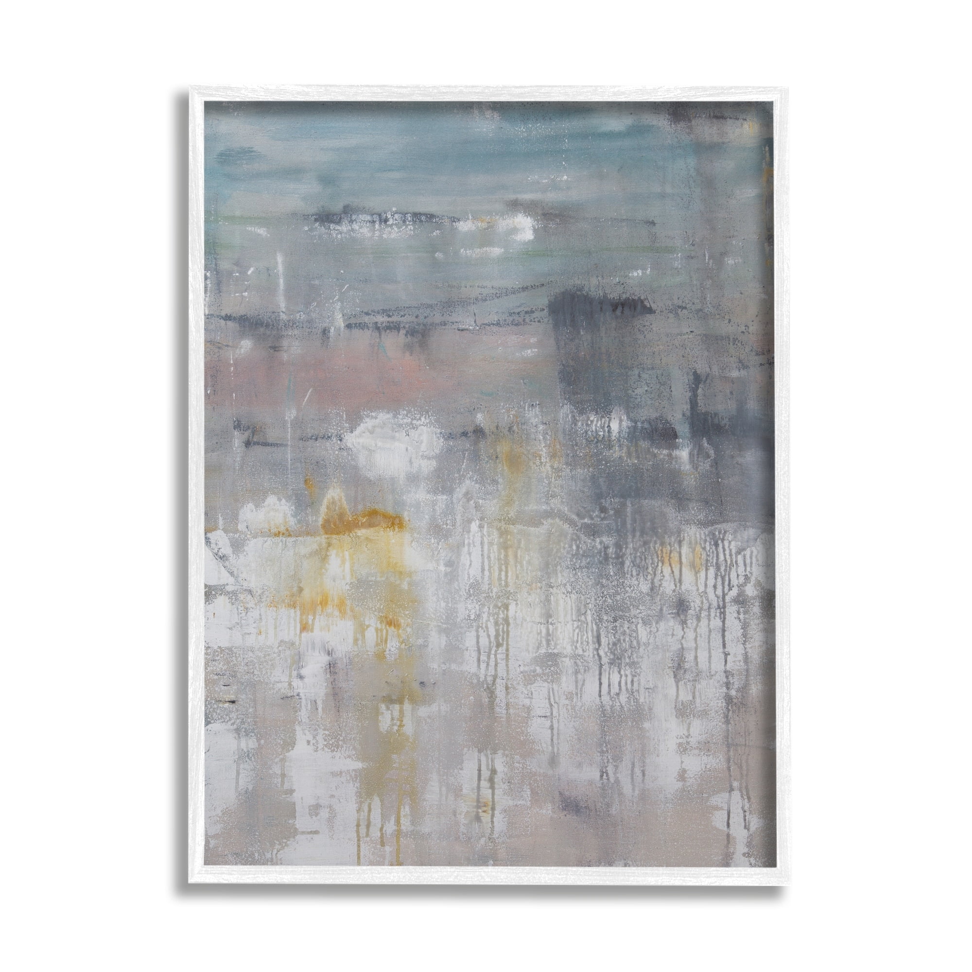 Stupell Industries Enigmatic Paint Drip Contemporary Neutrals Yellow Accent Painting White Framed Art Print Wall Art, Design by Hilary Winfield